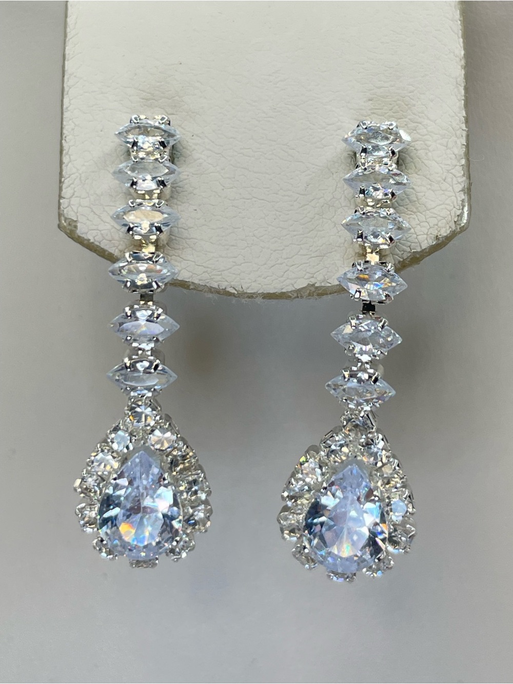 Swarovski Crystal Elements White Crystal Art Deco Teardrop Dangle Earrings